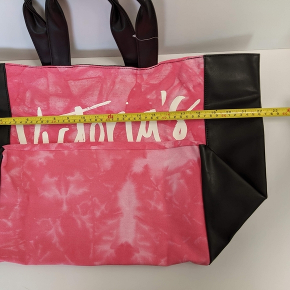 Victoria Secret Getaway Tye Dye Pink Black Faux Leather Beach Summer Tote Bag - Picture 6 of 8